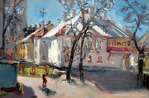 Artist Anna Kononova. Painting Composition Spring Yard. 2007, canvas, oil, 40x60