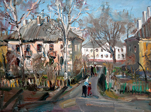 Artist Anna Kononova. Painting Composition Spring Yard. Minsk. 2007, canvas, oil, 60x80