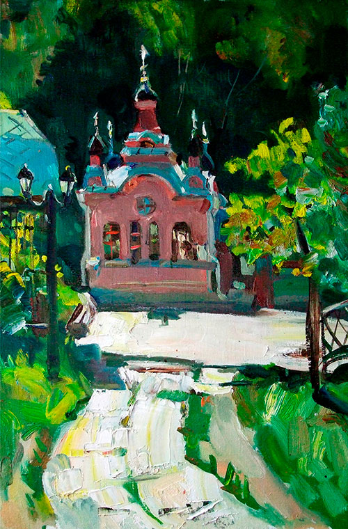 Artist Anna Kononova. Painting Composition The road to the shrine. The Chapel of St. Paraskeva in Polykovichy. 2008, canvas, oil, 59,6x40,3