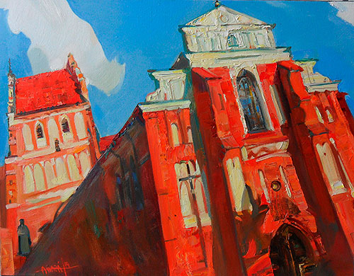 Artist Anna Kononova. Painting Composition Catholic church sings. 2014, canvas, oil, 70x90