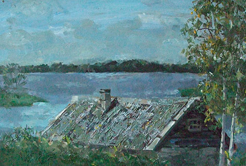 Artist Anna Kononova. Painting Composition The lake Mstino. 2005, hardboard, oil, 50x75