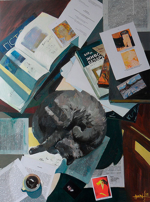 Artist Anna Kononova. Painting Composition Working on the dissertation. 2016, canvas, oil, коллаж, 120x90