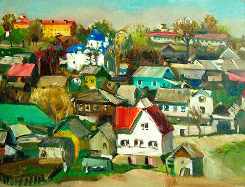 Artist Anna Kononova. Painting Composition The Old city. View of the Borisoglebskaya church. 2009, canvas, oil, 60x80