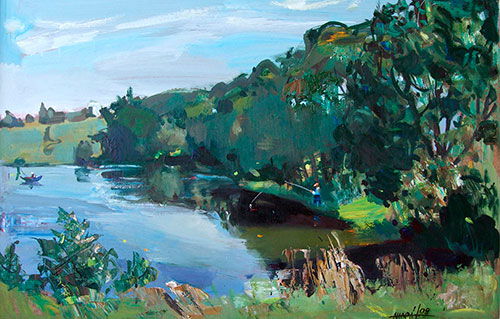 Artist Anna Kononova. Painting Composition Morning on the lake. 2009, hardboard, oil, 50x75